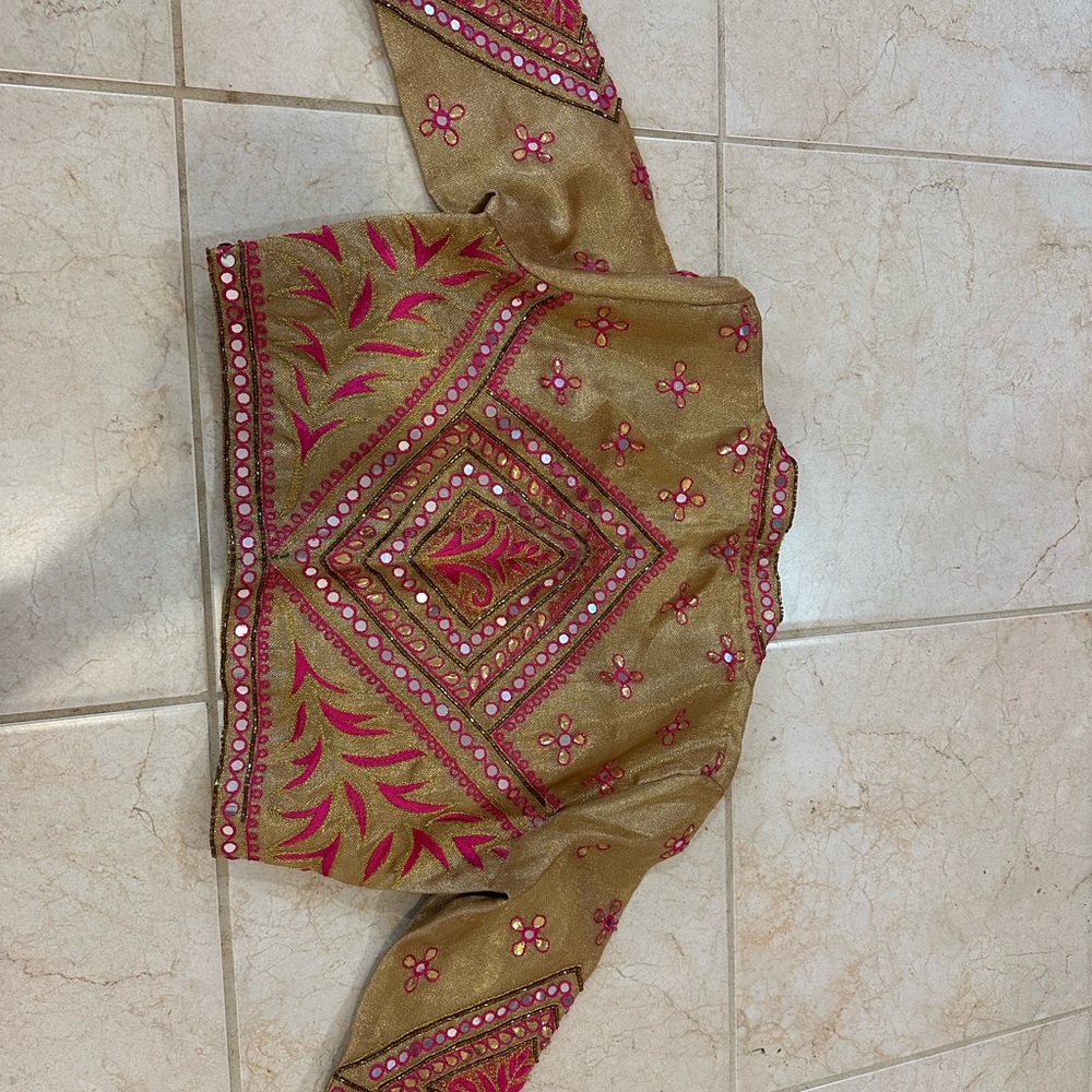 Embroidered Gold and Pink Saree/Lehenga Blouse